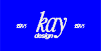 kay design logo on a blue background